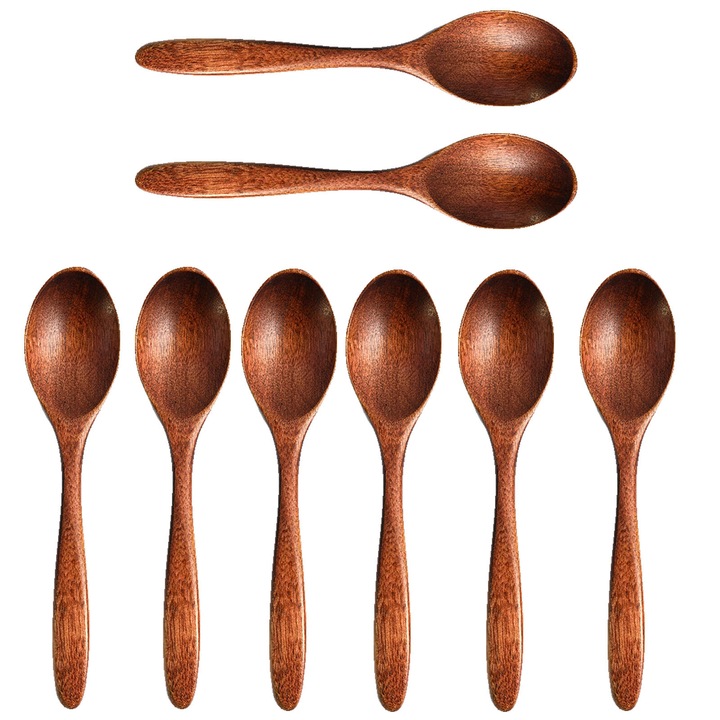 Set 8 linguri din lemn, ZGGZERG, lemn inchis, Design cu maner lung, Rezistenta la temperaturi ridicate, Senzatie neteda, reutilizabile, Ideal pentru prepararea ceaiului, cafelei si supei, 14.5*3cm, Maro