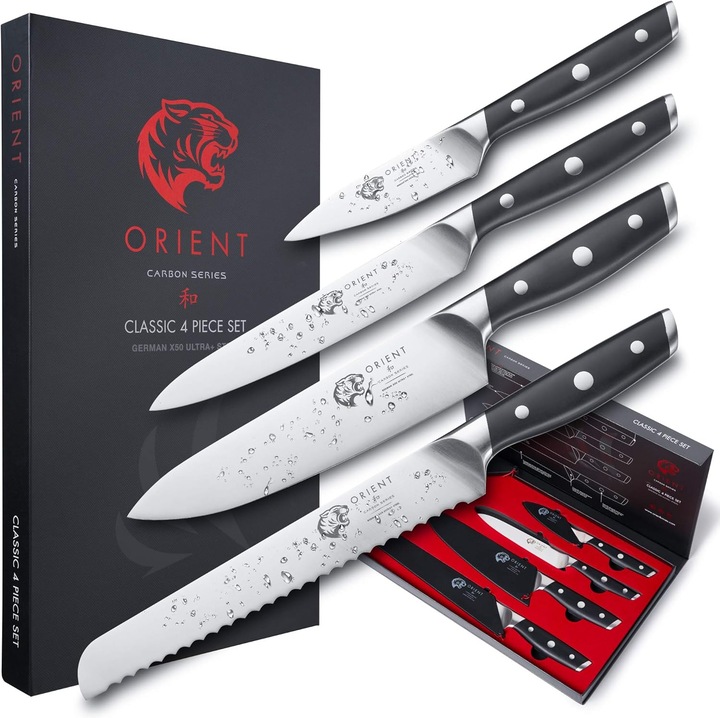 Konyhakés készlet, Orient, Origin Series X50 Ultra +, 4 darabos, német rozsdamentes acélból, fekete