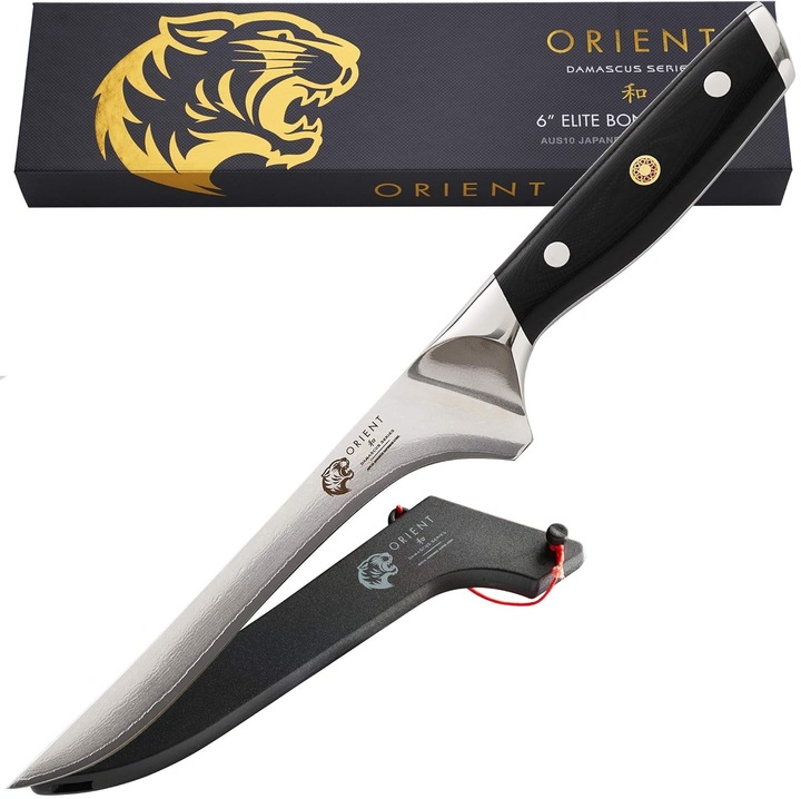 Damascus Orient professzionális csontozókés, Origin Series, japán AUS-10 rozsdamentes acélból, fekete