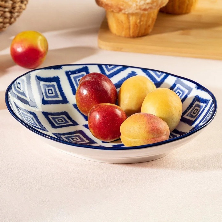 Farfurie ovala Madame Coco, alb/albastru 19.5x16.5cm Bone China