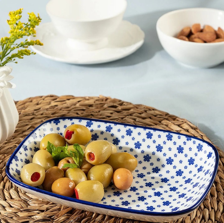 Farfurie Madame Coco Reve Bleu, 17.5x12.5cm, albastru/alb