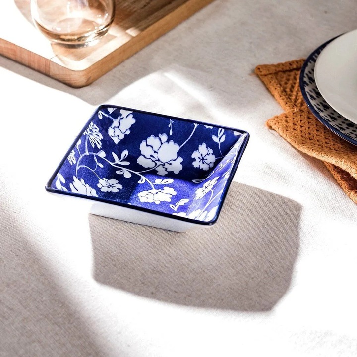 Bol patrat din Bone China, Madame Coco, Reve Bleu, albastru, 12.2x3.2cm