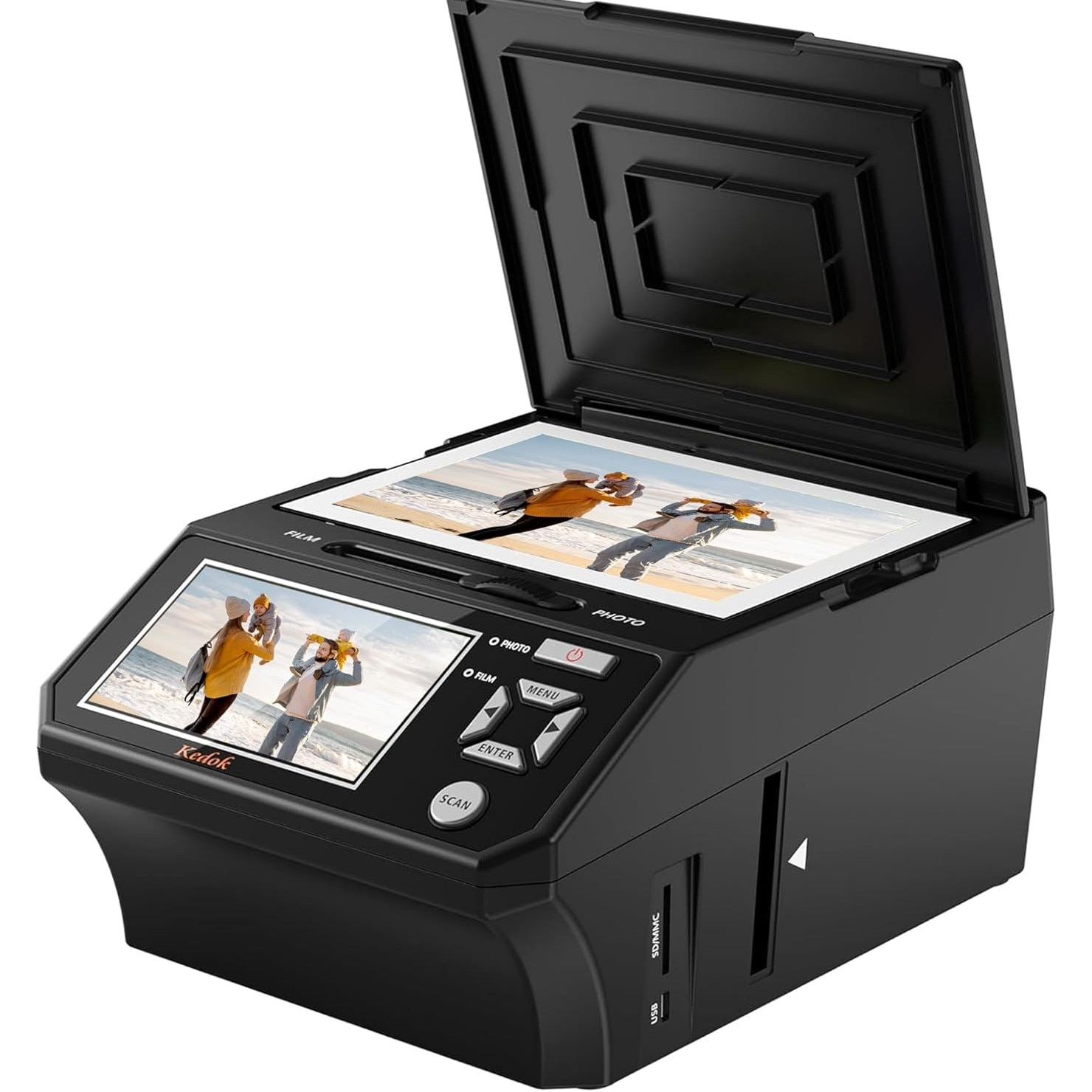 Scanner de film, diapozitive si poze, cu afisaj LCD de 5 inch