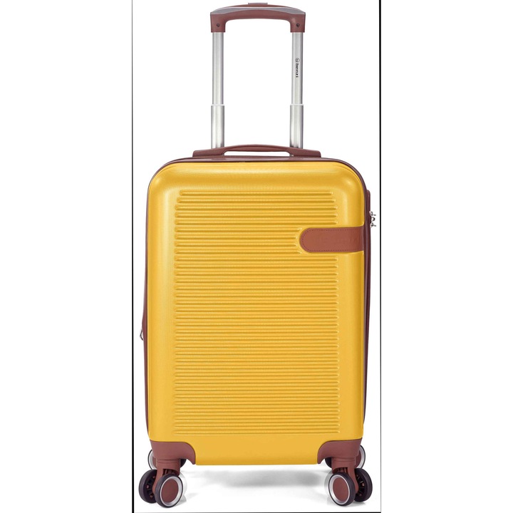 Troler de cabina extensibil Benzi BZ 5824, ABS, 55x36x22 cm, cifru, 4 roti duble 360°, galben mustar