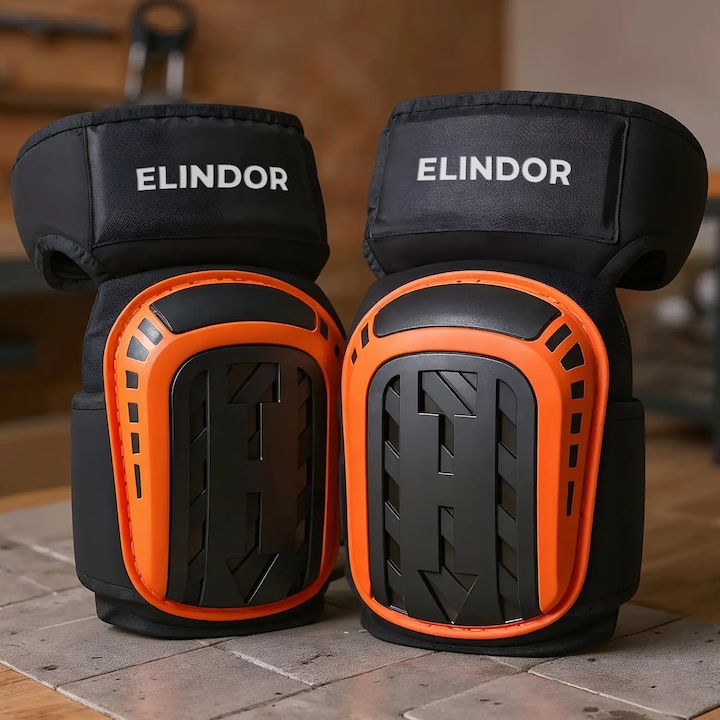 Genunchiere pentru Constructii Premium Elindor® Profesionale cu Gel si Spuma, Curele Velcro Reglabile si Antiderapante, Varcasa PVC, Confort Ergonomic, de Lucru pentru Munca Santier, Gradinarit, Montaj Gresie Set 2 Bucati, Negru