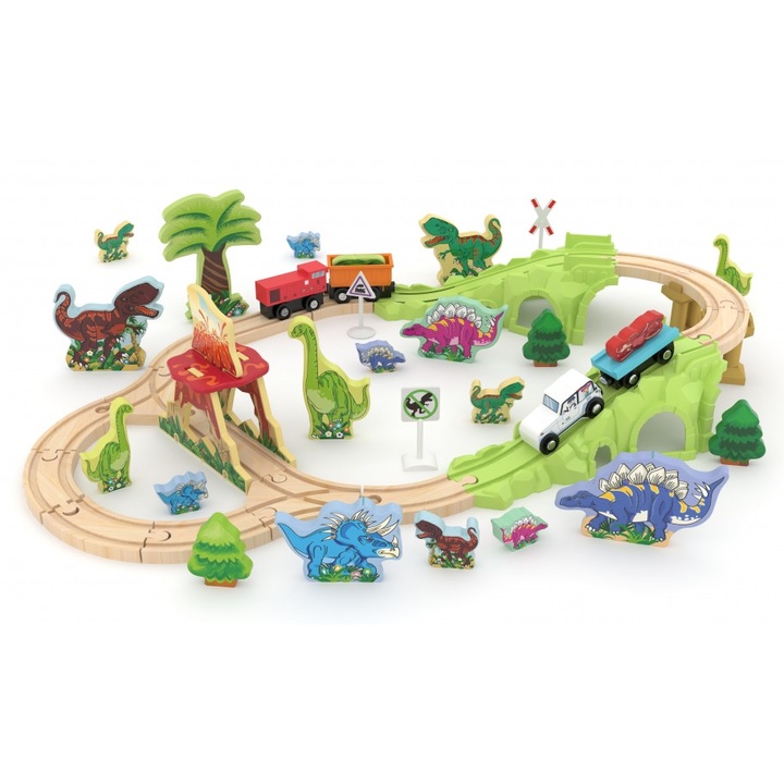 Set de tren mega asamblat, J′adore, Dinozauri, 70 de piese