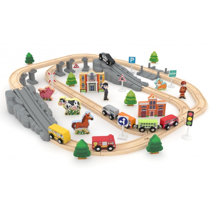 Set trenulet mega din lemn, J′adore, Trenul Salvator, 70 de piese