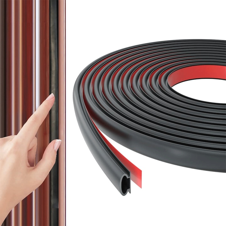 Omelivon Banda de etansare din cauciuc pentru usi, 12M, banda de izolare autoadeziva pentru usi, etansante fonoabsorbante pentru blocarea golurilor din cadrul usii, negru