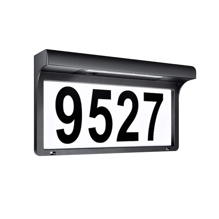 Numar de casa/poarta/usa cu iluminare LED NEXTLY, stikere autocolante cu litere si cifre, incarcare solara, aprindere automata, materiale premium, waterproof, 22.5x17.5, negru