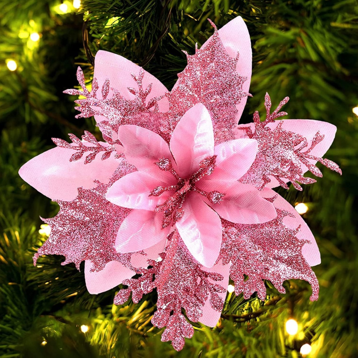 Set 20 flori decorative Craciun de 14 cm cu cleme diverse culori din ...