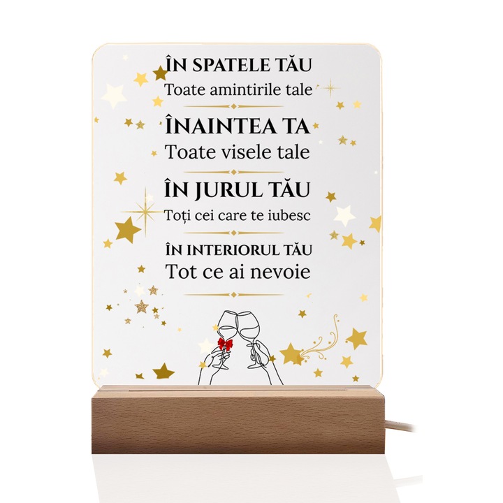 Lampa Decorativa cu mesaj Inspirational JOYSTOS, Acril 4 mm, Lumina Calda, 20x15 cm, Cadou pentru Familie, Prieteni, Aniversare, Craciun