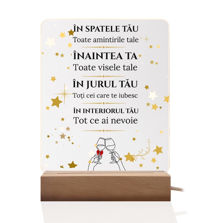 Lampa Decorativa cu mesaj Inspirational JOYSTOS, Acril 4 mm, Lumina Calda, 20x15 cm, Cadou pentru Familie, Prieteni, Aniversare, Craciun