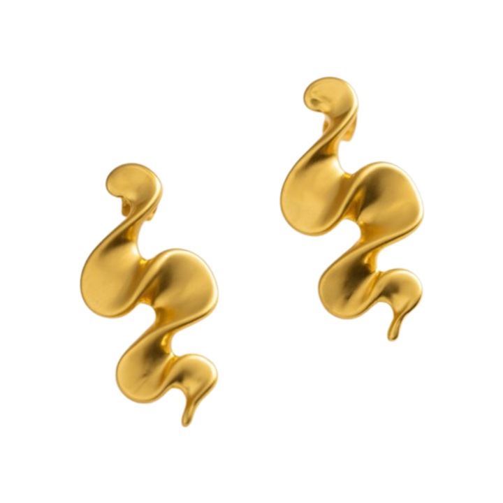 Cercei Textura Val, Stil Artistic, Ondulat, Look Glam, Auriu