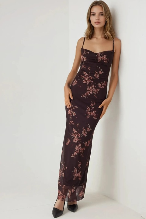 Макси рокля, HiCCUP, вталена, кафява, джърси