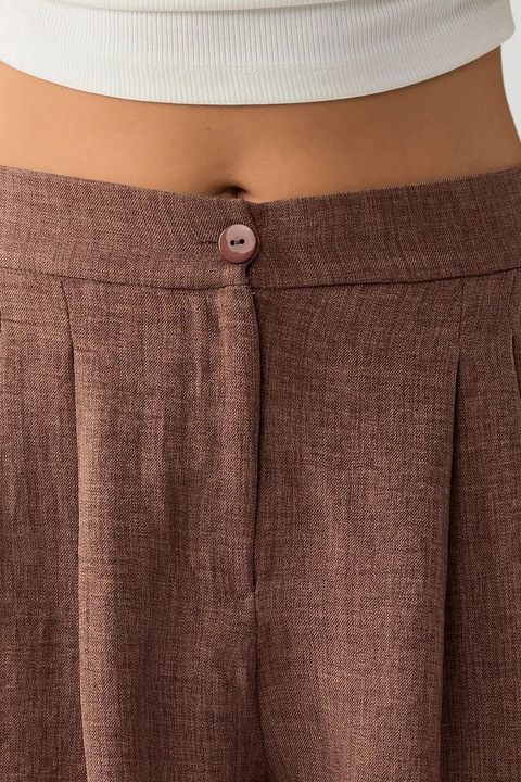 Дамски шорти HiCCUP, висока талия, плисирани, лиосел/полиестер, кафяви