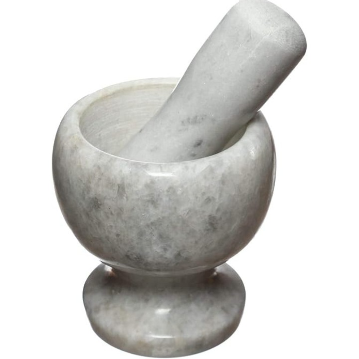 Mojar cu Pistil din Marmura CARODIS, Culoare Gri, Diametru 10 cm, Inaltime 10.5 cm