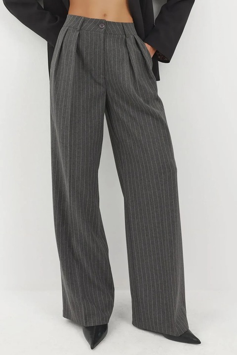 Pantaloni dama, Hiccup Palazzo, cu dungi, gri, Gri carbune