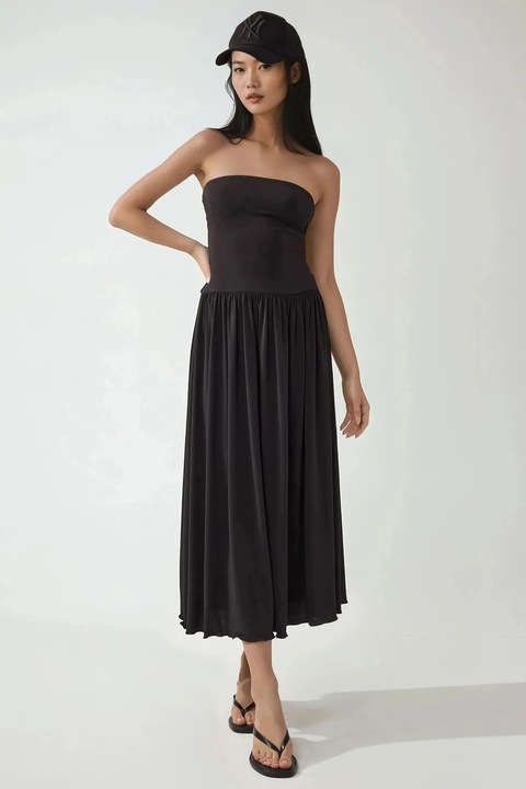 Рокля 2 в 1 миди, HiCCUP, без презрамки, ластик, черна, джърси