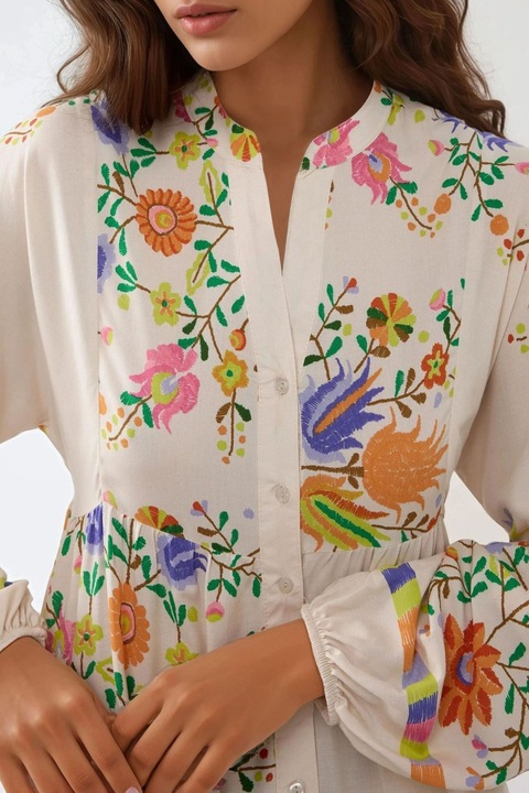 Макси рокля, HiCCUP, V-образно деколте, бежово, текстил