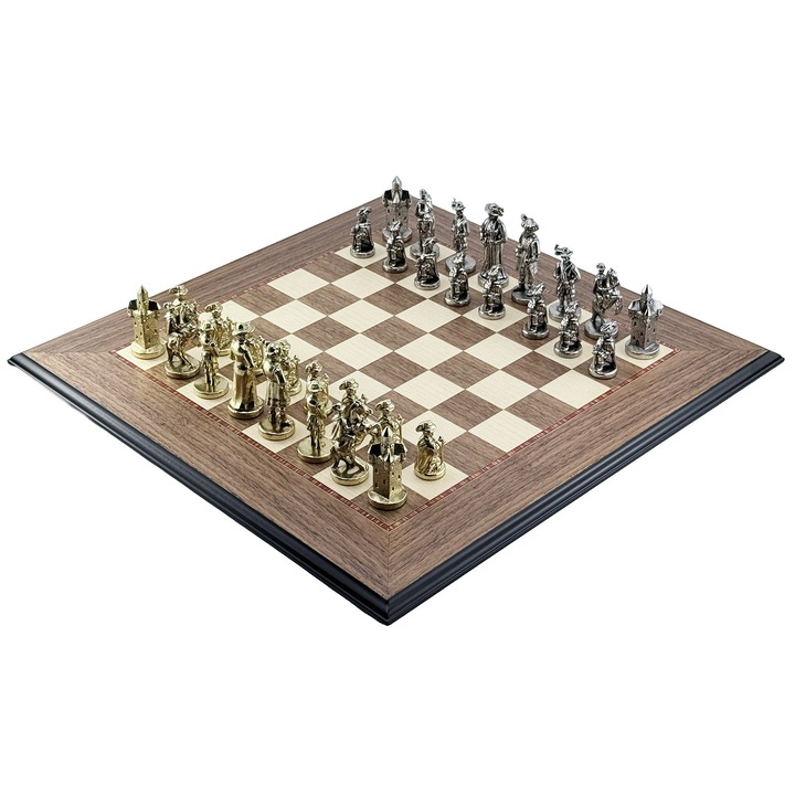 Шахматен комплект LENDSKNECHT, Italfama, фигури от цинк, месинг и никел, дъска от орех Ferrer и явор 50x50 см