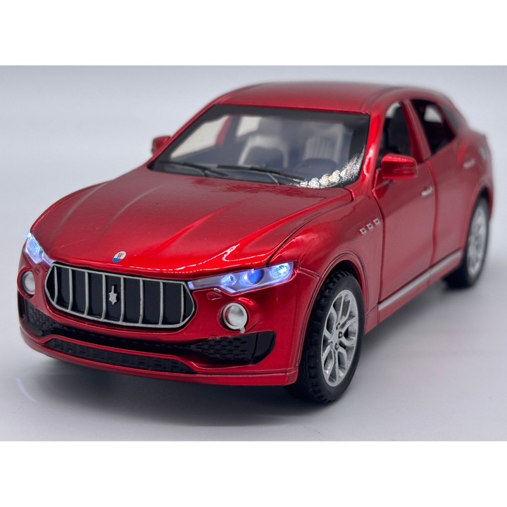 Maserati Levante Modellautó, Fém, 15 cm – Visszahúzó funkcióval, Hangokkal, Fényekkel és Mozgó elemekkel - Piros