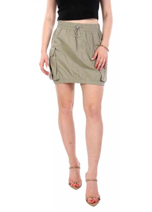 Fusta mini HUGO, elastica, kaki, 100% bumbac