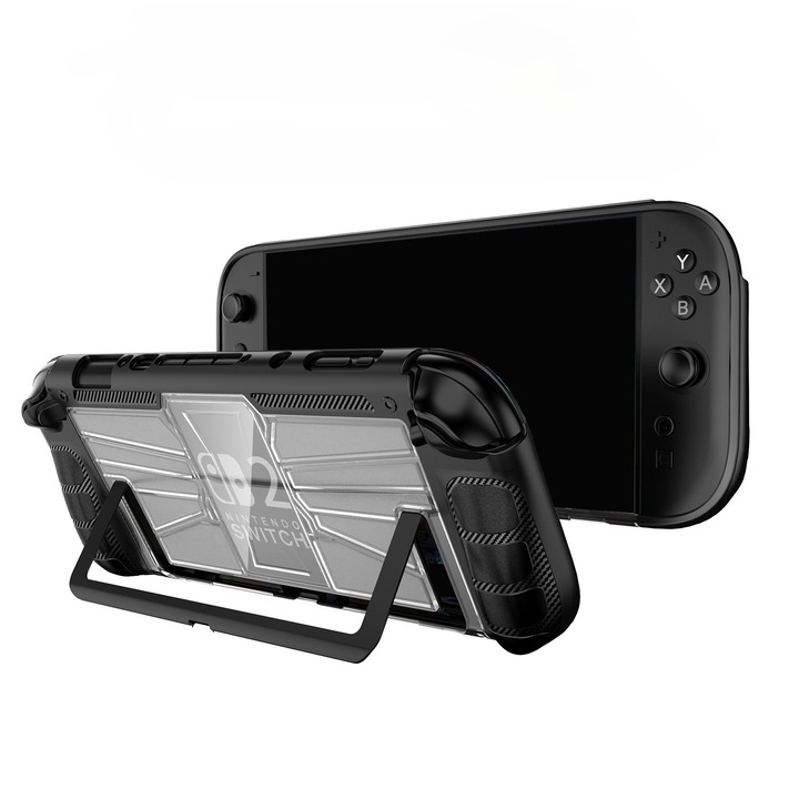 Husa de protectie iNext pentru Nintendo Switch 2 (2025), husa ergonomica antiderapanta cu prindere, carcasa absorbanta de socuri cu decupaje precise, husa moale integrala pentru consola si Joy-Con, Negru