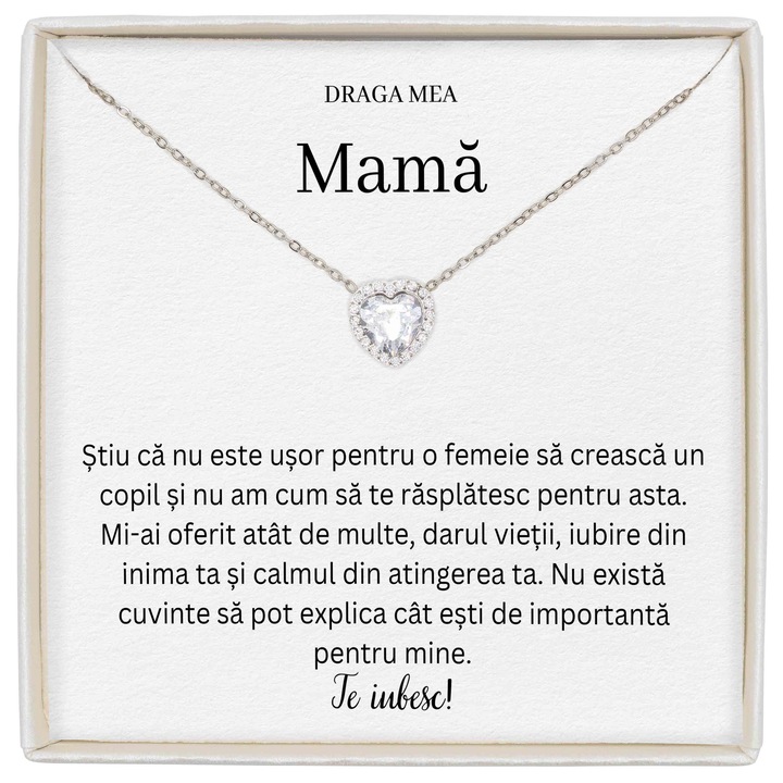 Cadou Pentu Mama, Colier Forever Yours, Piatra Zirconiu, Mesaj De Dragoste Pentru Mama Ta, Lungime 41+5cm