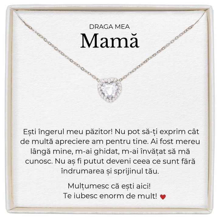 Cadou Pentu Mama, Colier Forever Yours, Piatra Zirconiu, Mesaj De Dragoste Pentru Mama Ta, Lungime 41+5cm
