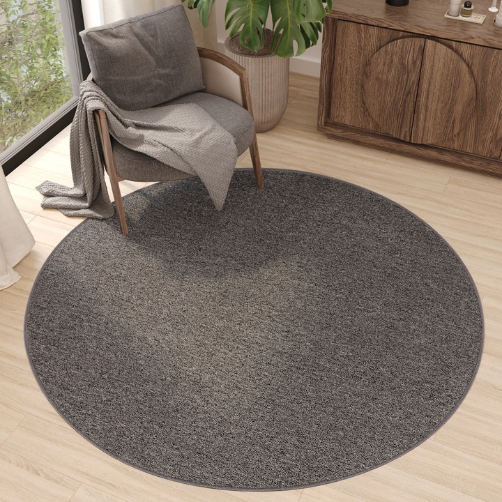 Covor, Tapiso, Nizza Kanuni Round, 240 x 240 cm, Inaltime Fir 6 mm, Gri, Pentru Living, Dormitor, Rezistent La UV, Rezistent La Pete, Lavabil, Usor de curatat, Rezistent La Intemperii, Impermeabil, 0828