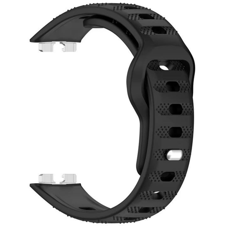 Szilikon szíj Huawei Band 8 / 9 / 10-hez – modern dizájn, fém markolat, Best Accessories, fekete