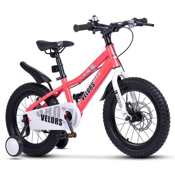 Gyerek MTB országúti kerékpár 4-6 éves korig Velors Drex JSX16345, acél váz, 16 colos kerék, első/hátsó tárcsafék, egysebességes, pótkerekek, rózsaszín