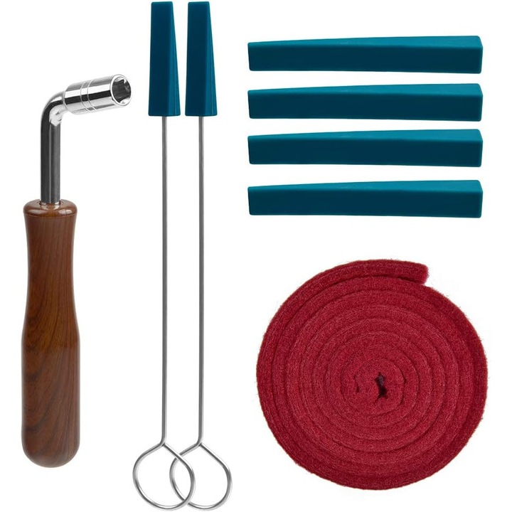 Set 8 piese pentru acordaj pian, multicolor, inox si lemn