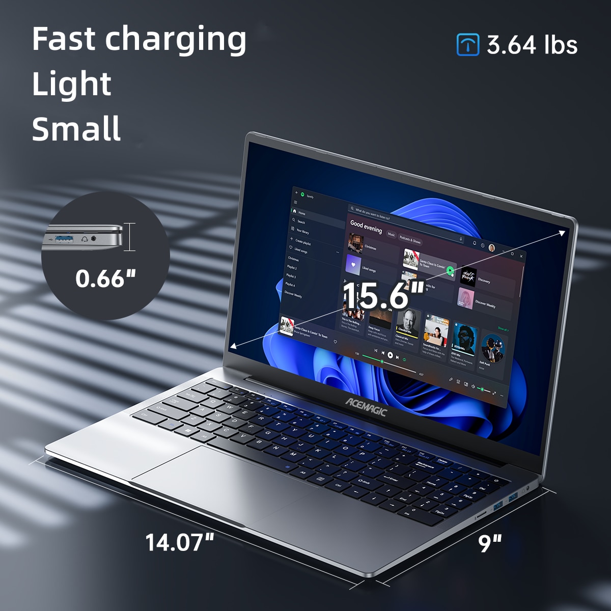 Laptop ACEMAGIC 15.6" cu procesor Intel® Twin Lake N150 pana la 3.60 GHz, 16GB DDR4 512GB SSD, Full HD, Intel® UHD Graphics, Windows 11, Argintiu