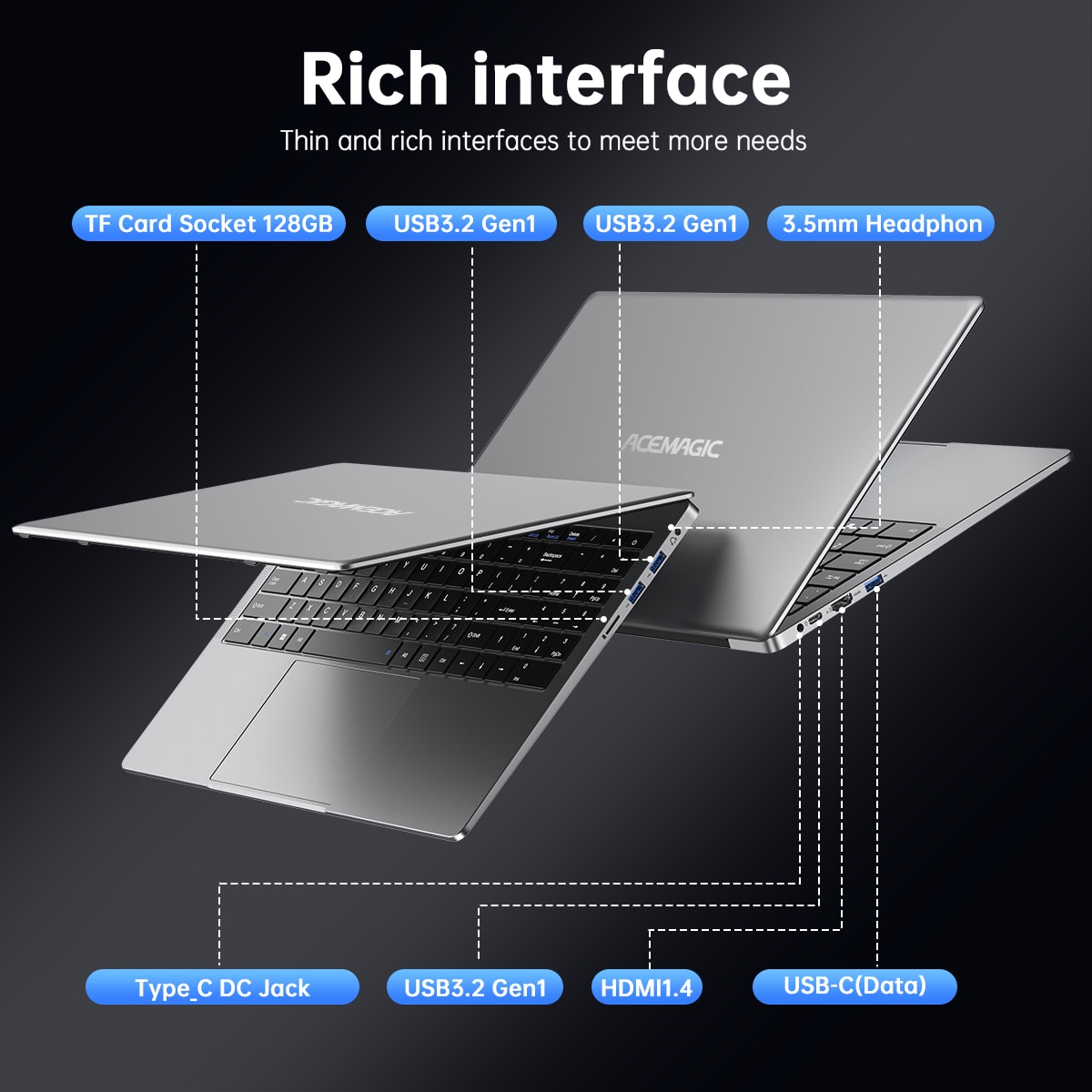 Laptop ACEMAGIC 15.6" cu procesor Intel® Twin Lake N150 pana la 3.60 GHz, 16GB DDR4 512GB SSD, Full HD, Intel® UHD Graphics, Windows 11, Argintiu