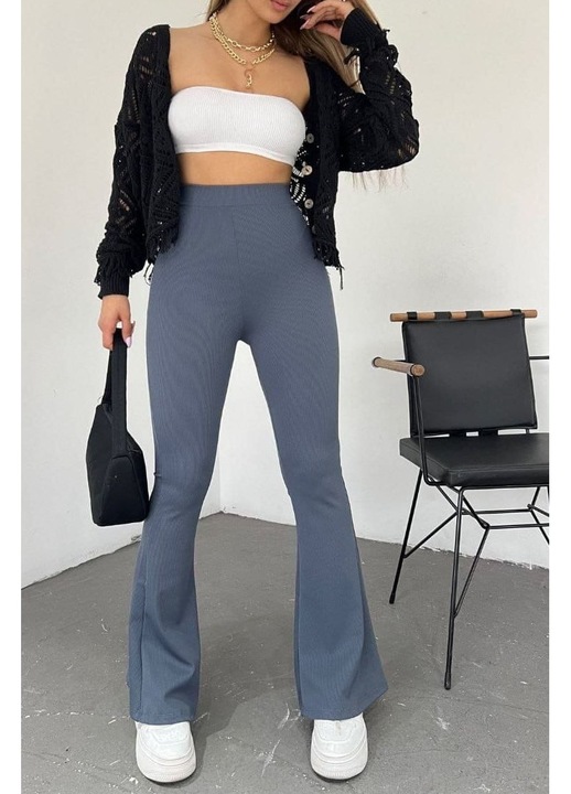 Pantaloni Evazati cu Striatii, Gri