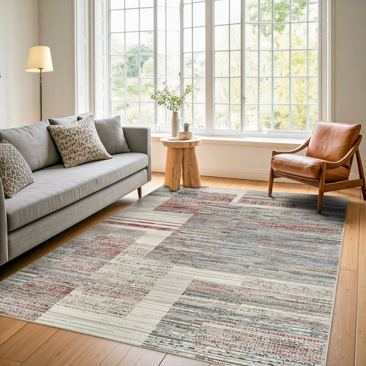 Covor, Tapiso, Retro, 140 x 200 cm, Inaltime Fir 9 mm, Gri/Albastru, Pentru Living, Dormitor, Rezistent La UV, Rezistent La Pete, Lavabil, Usor de curatat, Rezistent La Intemperii, Impermeabil, 1270