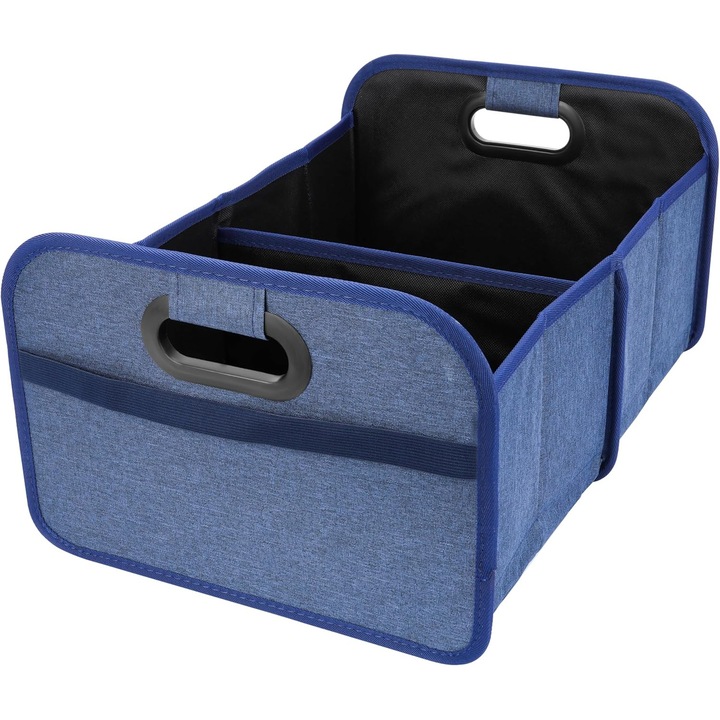 Autós csomagtartó rendszerező, Belle Vous, összecsukható, 2 rekeszes, rögzítőpántok, 30 L, 33 x 50 x 22,5 cm, Kék