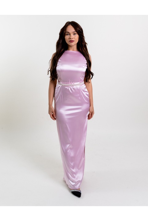 Rochie lunga Sienna, Satin, Roz deschis