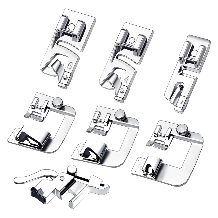 7 darabos varrótalp készlet, TREXORA, 3mm/4mm/6mm, ezüst, kis előtolású varrógépekhez