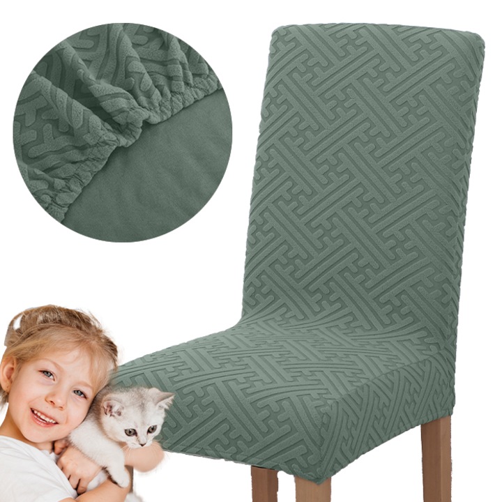 Калъф за стол, без плат, жакард, f, зелен, плюшен материал, дебел, гъвкав, водоустойчив, лесен за почистване, пасва на повечето стандартни столове, с гумирано покритие, издръжлив, приятен на допир, устойчив на замърсяване, комплект от 1