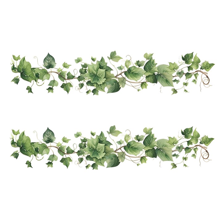 Set 2 stickere decorative, TREXORA, model frunze de iedera, verde, 30x60cm, PVC, reutilizabile, rezistente la apa