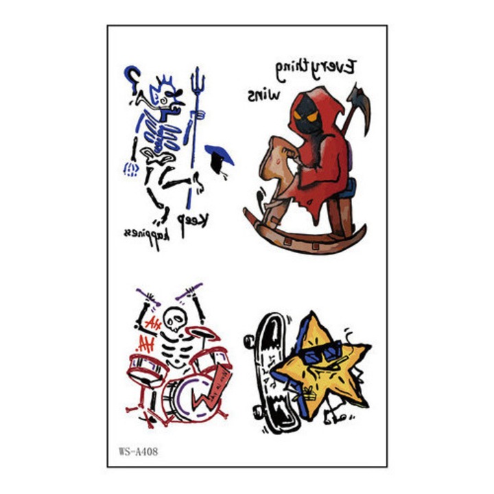 Tatuaje temporare Giftstorm, stil punk, metalic, colorat