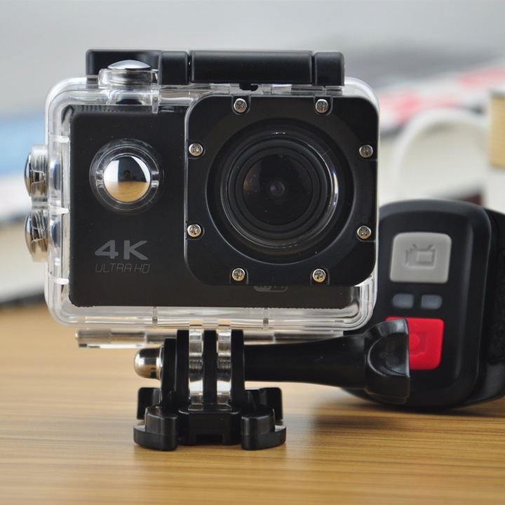 Camera video sport GoPlus 4K, rezolutie ultra HD, waterproof 30m, unghi larg 170°, set cu control de la distanta