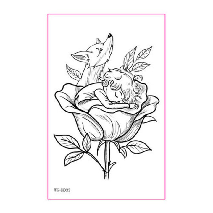 Tatuaje temporare Giftstorm, design baiat cu trandafir si vulpe, elegant, negru