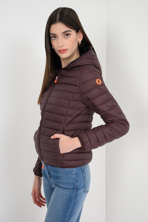 SAVE THE DUCK, Geaca cu gluga si aspect matlasat, Visiniu