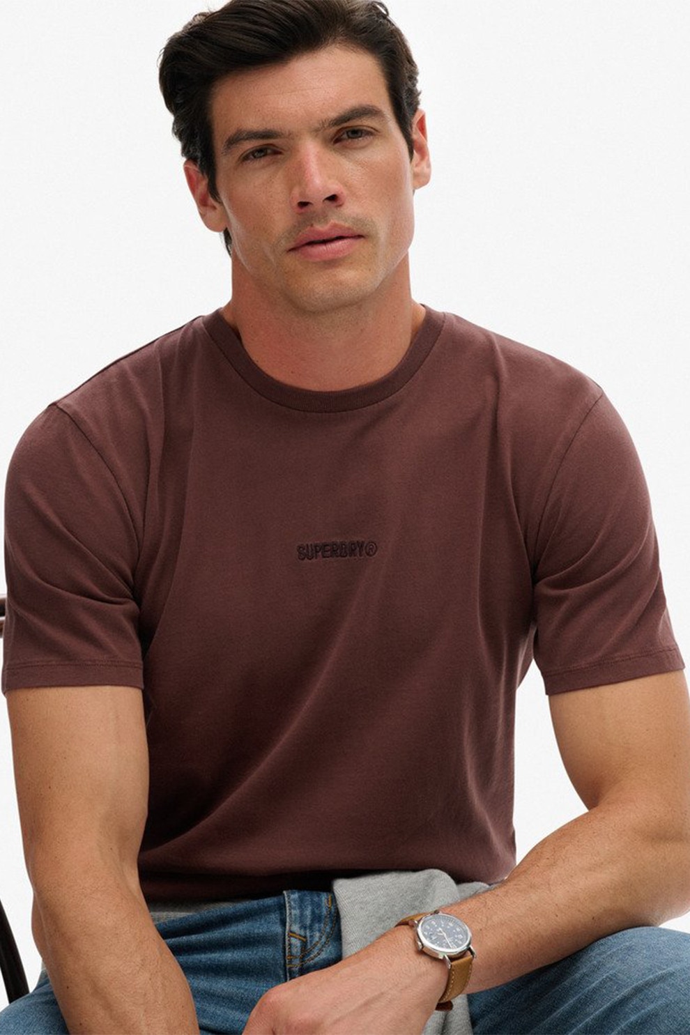 Superdry & Co, Tricou uni cu decolteu la baza gatului, Maro deschis, S