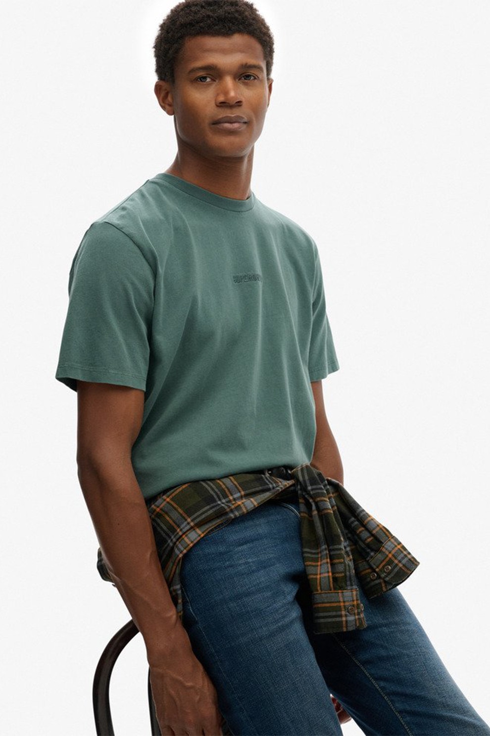 Superdry & Co, Tricou uni cu decolteu la baza gatului, Verde, L