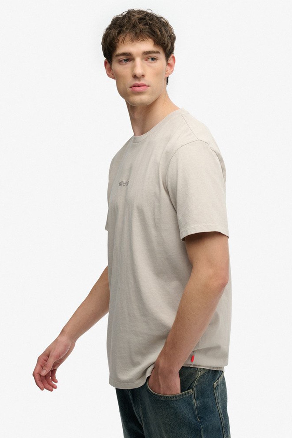 Superdry & Co, Tricou uni cu decolteu la baza gatului, Grej, XL