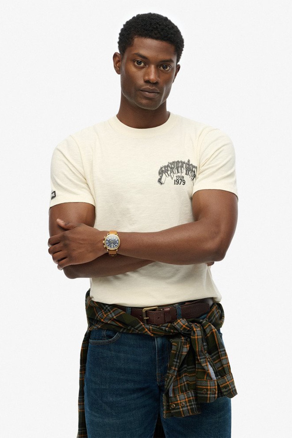 Superdry & Co, Tricou lejer cu imprimeu pe spate Ovin Biker, Portocaliu pal, Crem, Verde persan, L